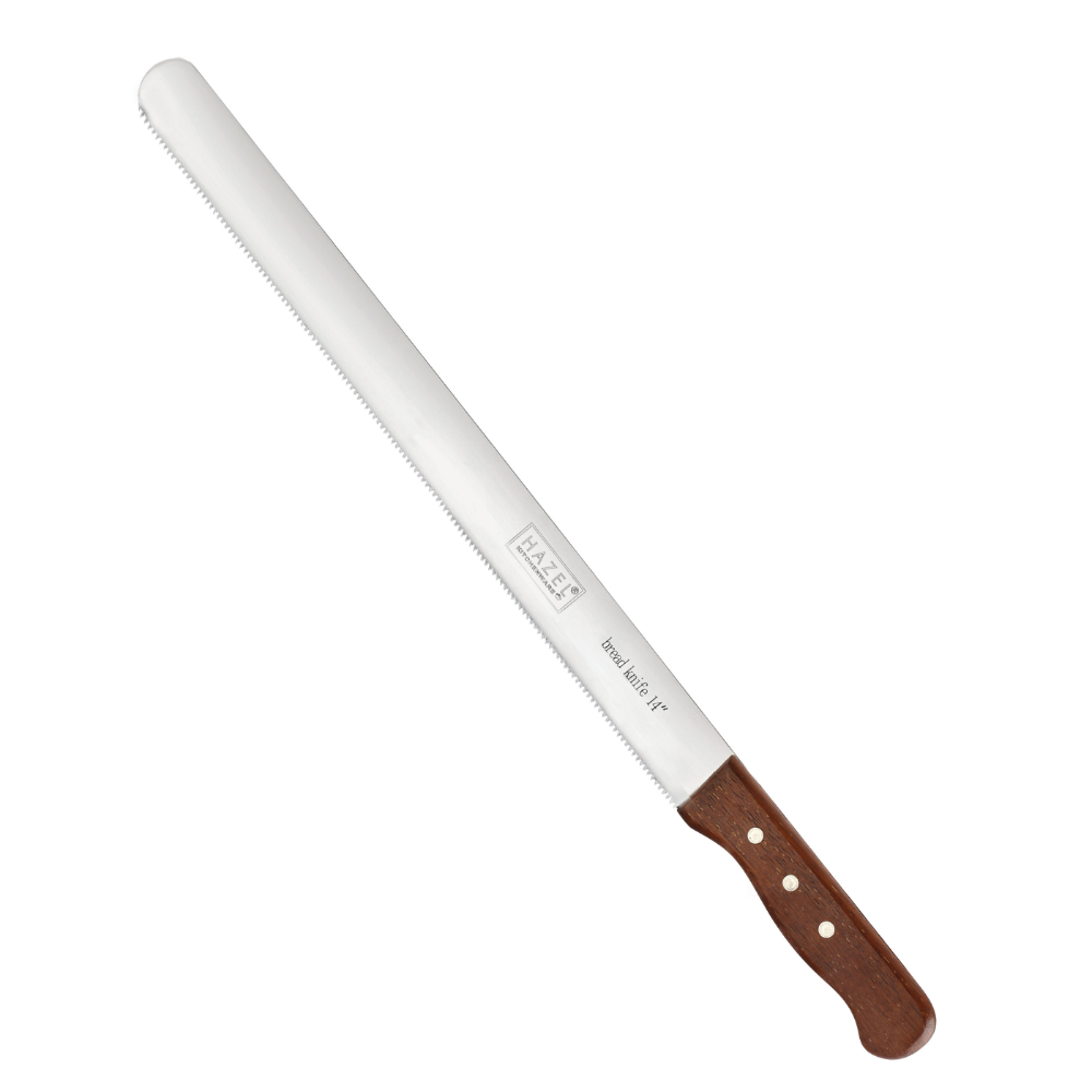 HAZEL Bread Knife For Cutting | 14 Inch Narrow Tooth Serrated Bread Cutting Knife with Wooden Handle | Stainless Steel Cake Cutter Slicer Tool