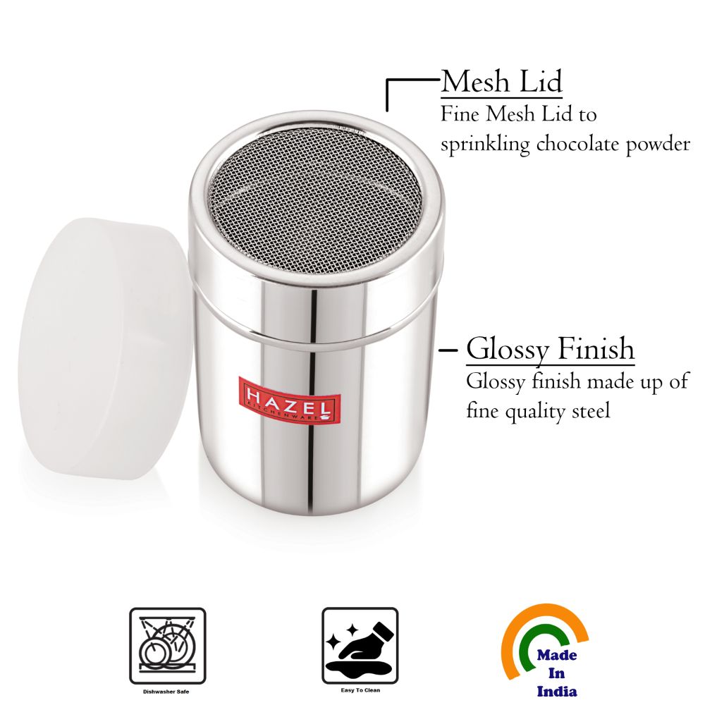 HAZEL Stainless Steel Dredger with Handle And Plastic Lid Cap |Shaker for Masala and Salt