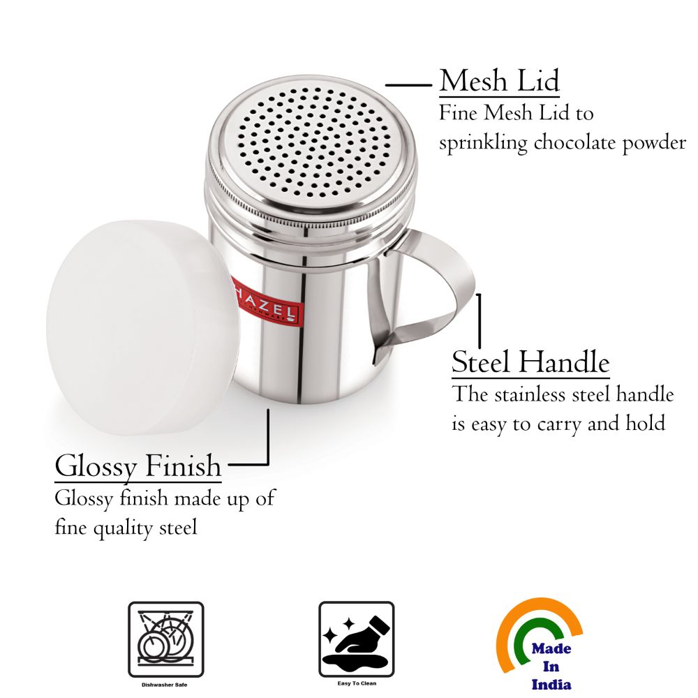 HAZEL Stainless Steel Shaker with Handle And Plastic Lid Cap |Dredger for Masala and Salt
