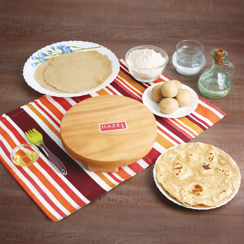 HAZEL Wooden Roti Polpat Chakla Chapati Maker Rolling Sagwan Board, 25 cm