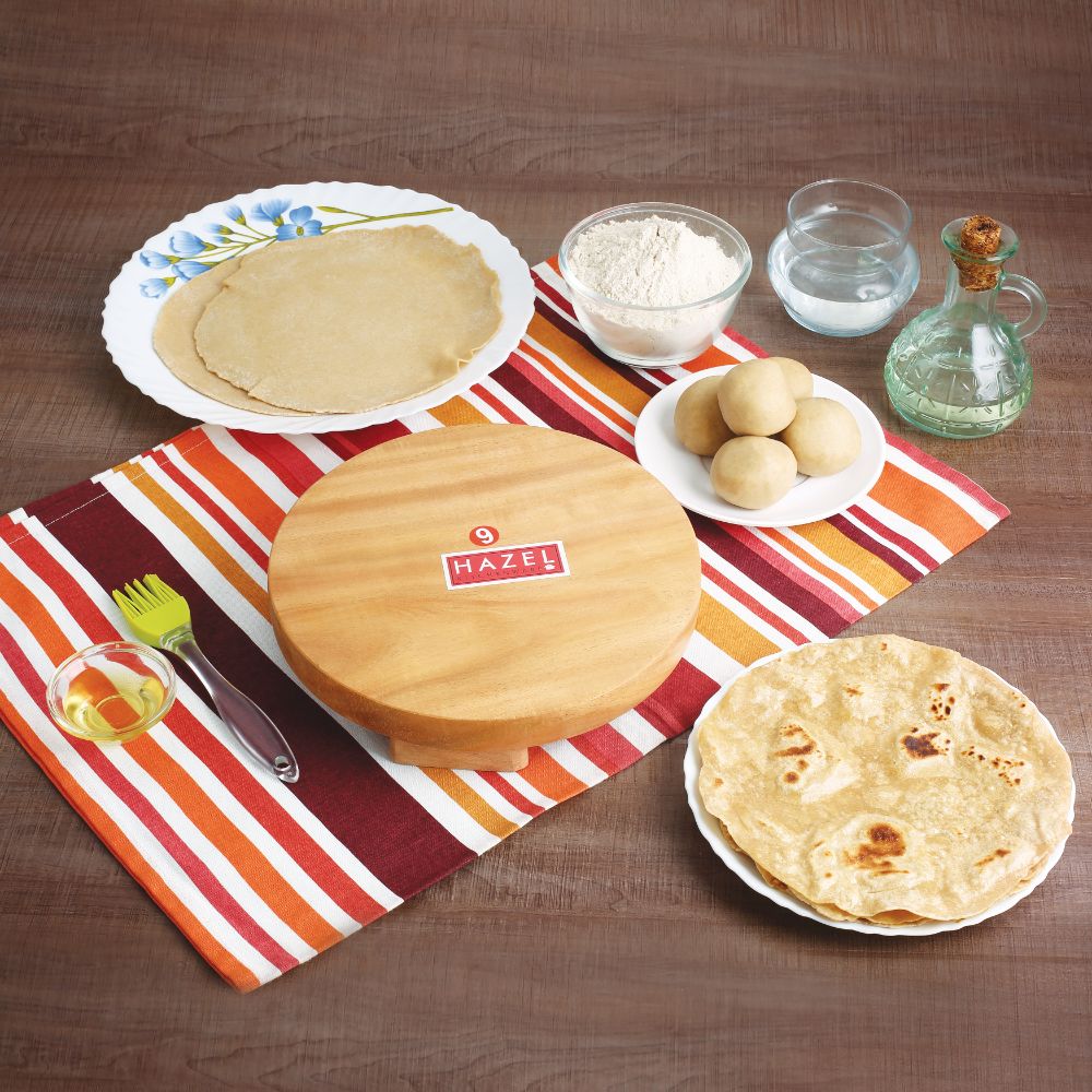 HAZEL Wooden Roti Polpat Chakla Chapati Maker Rolling Sagwan Board, 22.5 cm