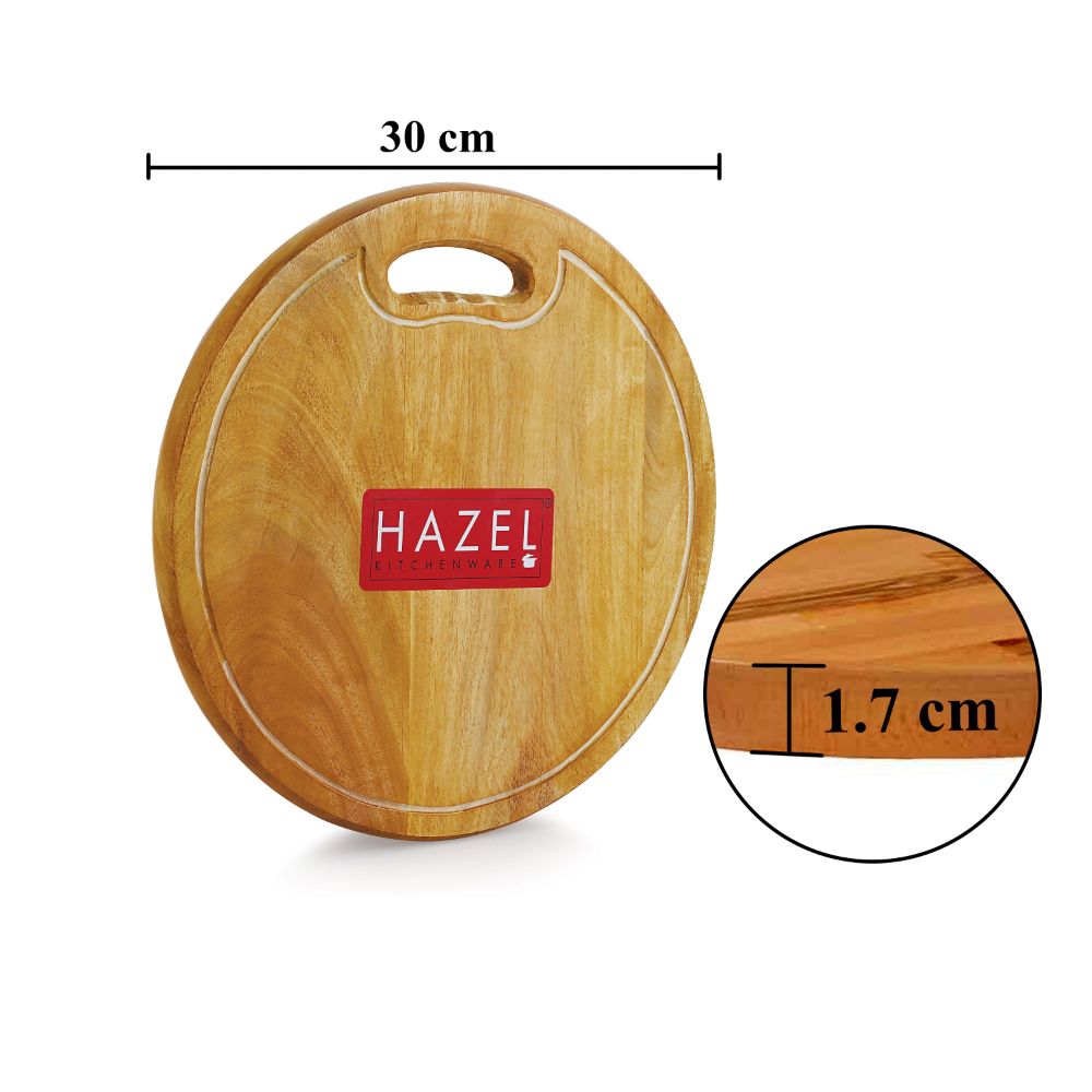 HAZEL Chopping Board Wooden Round|Neem Wood Vegetable Chopping Board For Kitchen|Oval Shape Thick Wooden Cutting Board, Diameter 30 cm