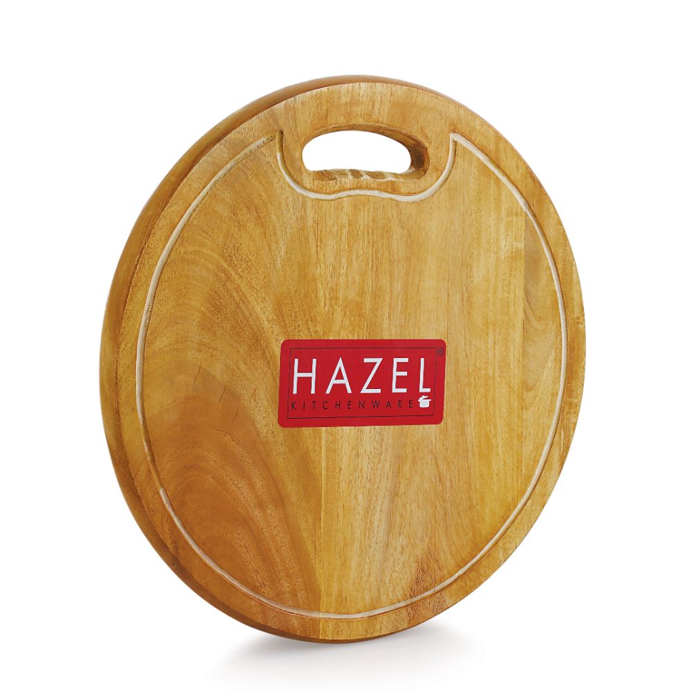 HAZEL Neem Wood Chopping Board Round|Vegetable Chopping Board Wooden For Kitchen|Oval Shape Thick Wooden Cutting Board, Diameter 33.5 cm