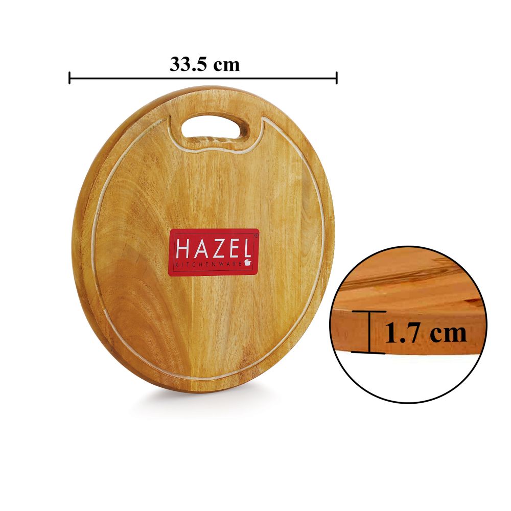 HAZEL Neem Wood Chopping Board Round|Vegetable Chopping Board Wooden For Kitchen|Oval Shape Thick Wooden Cutting Board, Diameter 33.5 cm