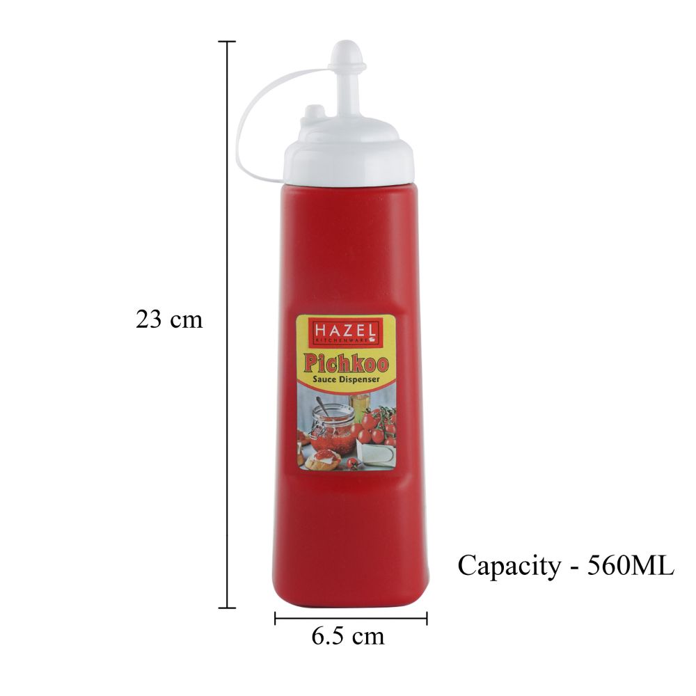 HAZEL Sauce Ketchup Bottle With Cap | Squeeze Bottle Plastic Food Grade | Tomato Sauce Bottle For Restaurants, Cafeterias, Food Trucks, Picnics, 560 ML, Red