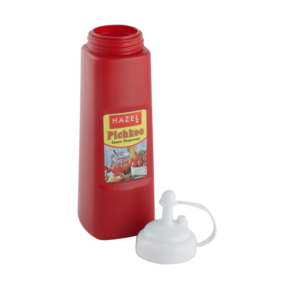 HAZEL Sauce Ketchup Bottle With Cap | Squeeze Bottle Plastic Food Grade | Tomato Sauce Bottle For Restaurants, Cafeterias, Food Trucks, Picnics, 560 ML, Red