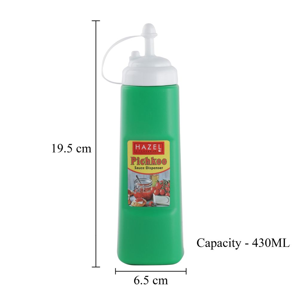 HAZEL Chutney Sauce Bottle With Cap | Squeeze Bottle Plastic Food Grade | Tomato Sauce Bottle For Restaurants, Cafeterias, Food Trucks, Picnics, 430 ML, Green