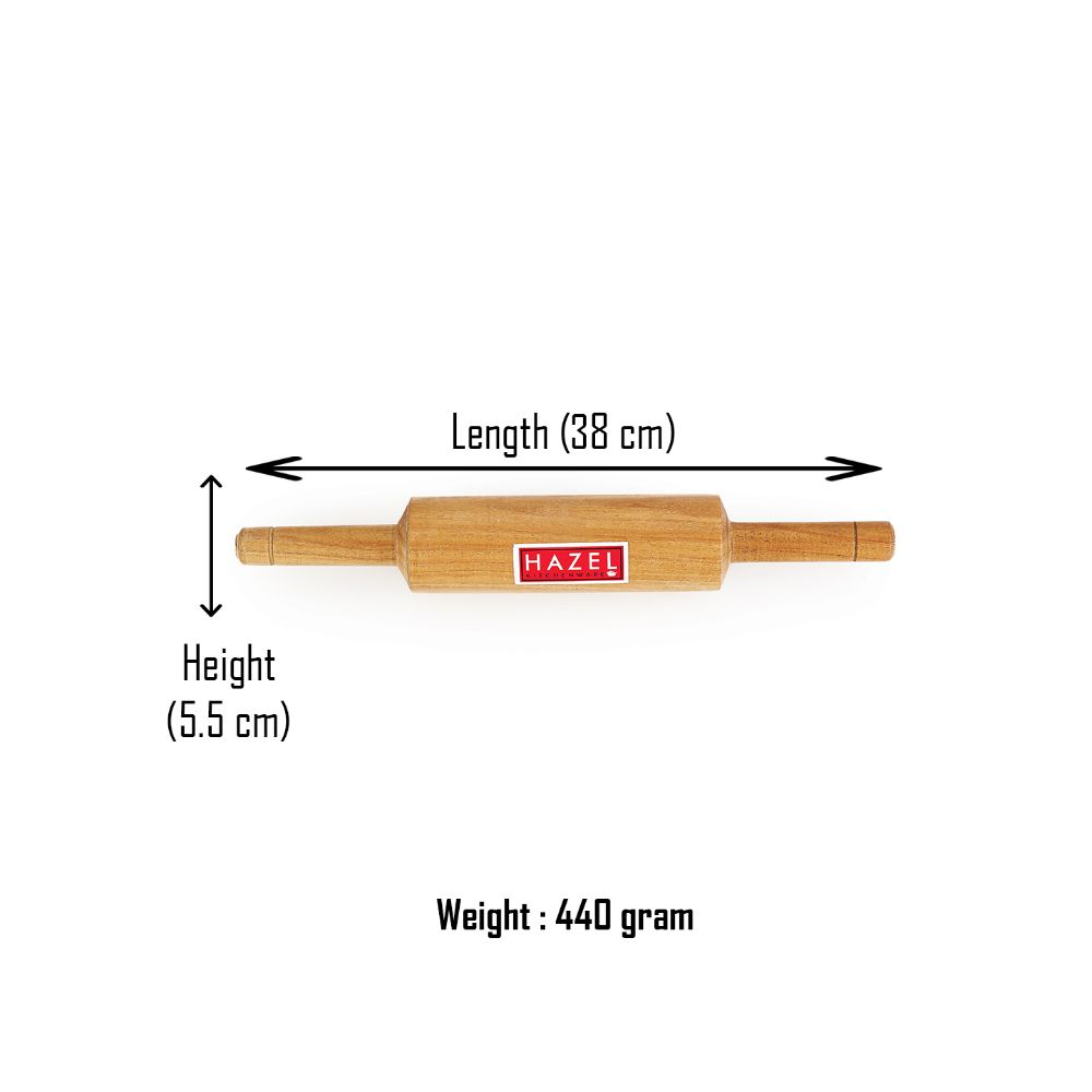 HAZEL Wooden Belan Rolling Pin Sagwan Roti Phulka Dough Roller for Home and Kitchen, 38 cm