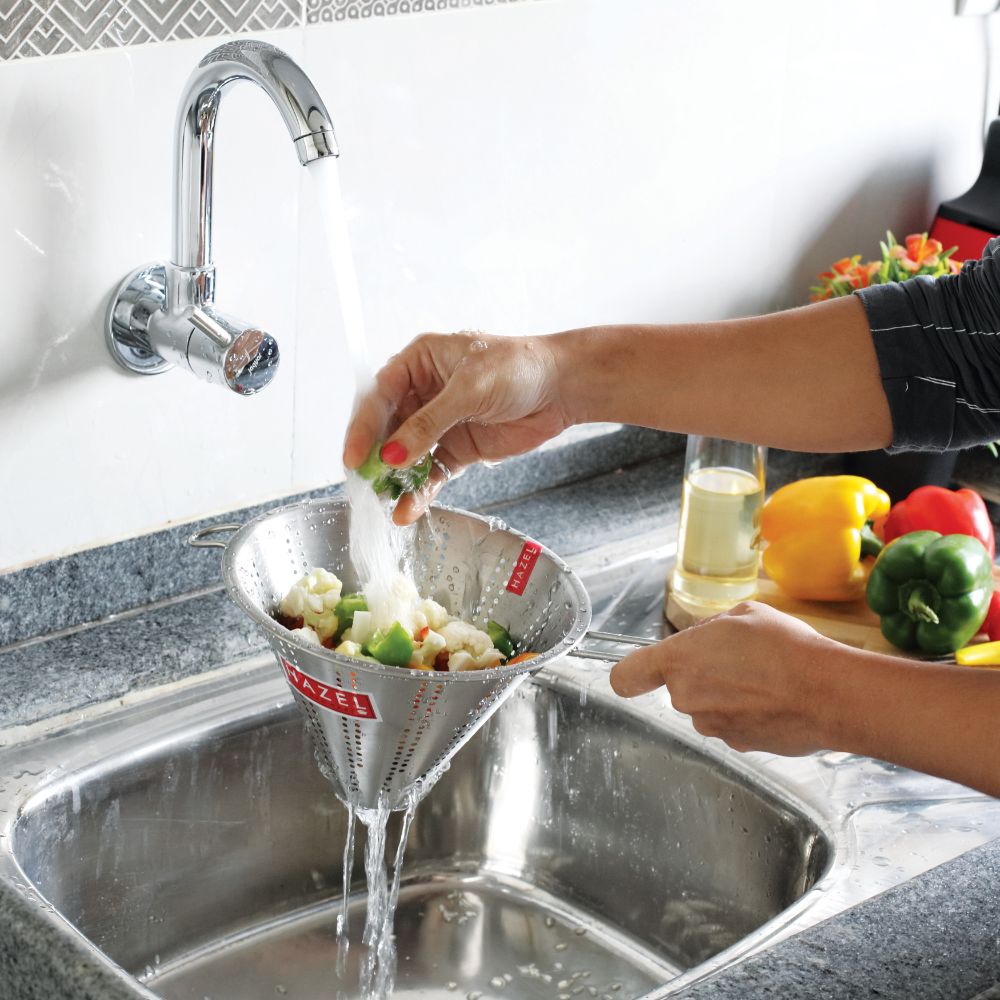 HAZEL Stainless Steel Conical Strainer with handle | Rice Strainer for kitchen