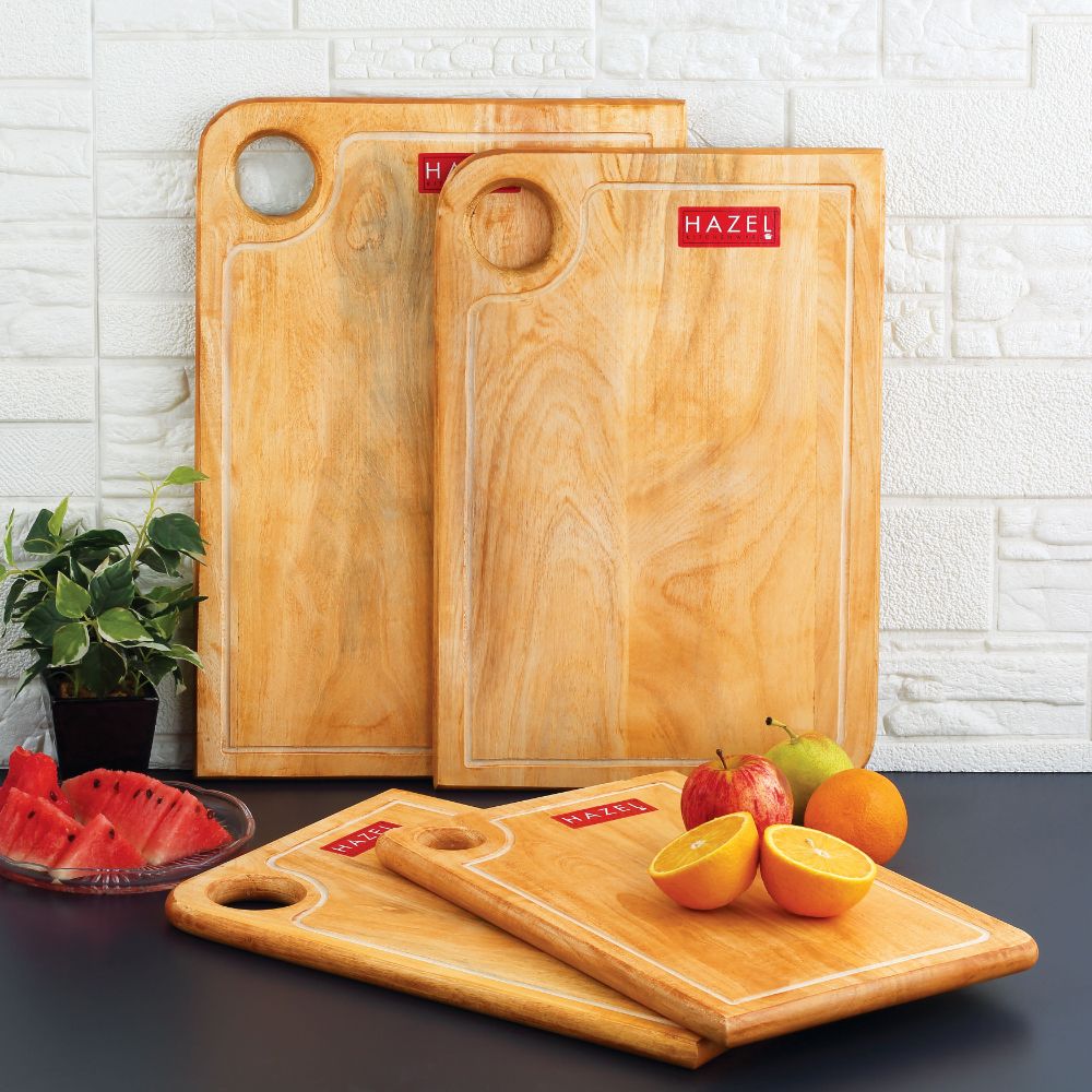 HAZEL Vegetable Chopping Board Made From Neem Wood |Chopping Board Wooden For Kitchen| Reactangle Shape Thick Wooden Cutting Board, 38.5 x 25.5 cm