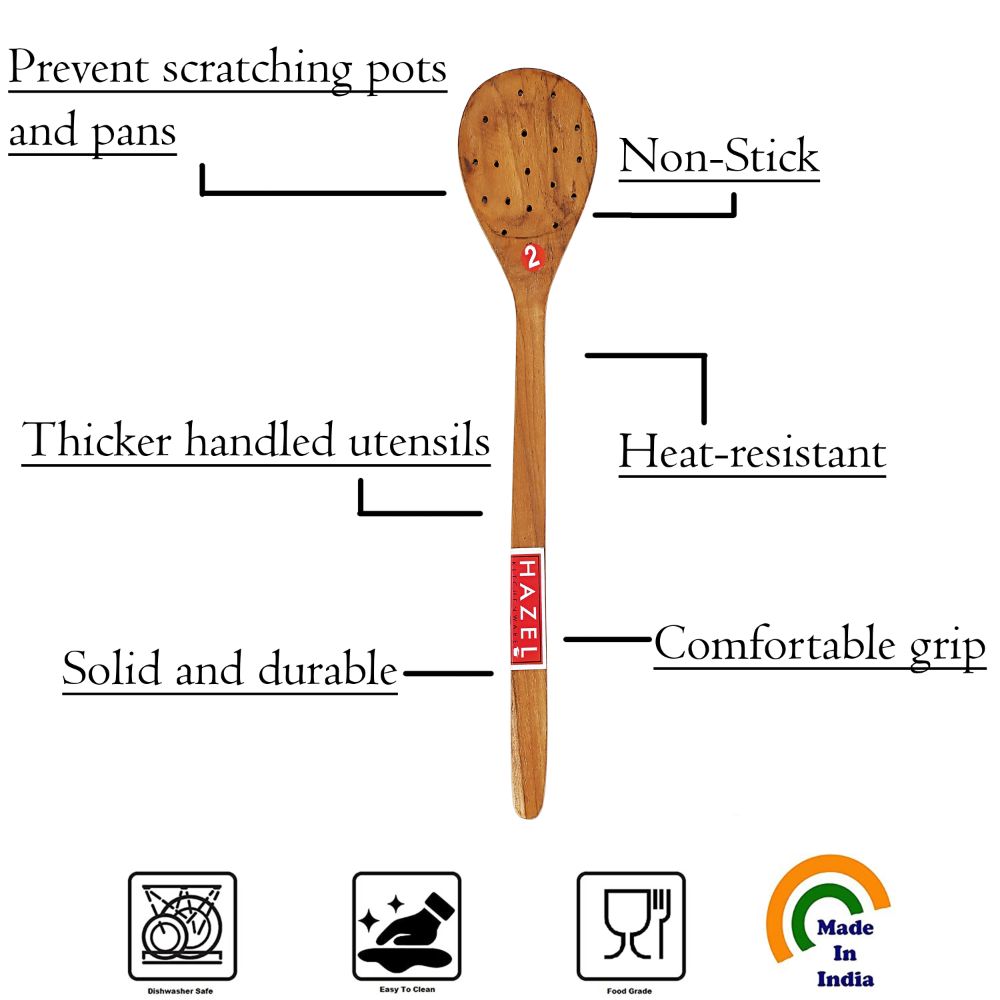 HAZEL Wooden Jhara Jharni Non Stick Zara One Piece Cooking Spoon