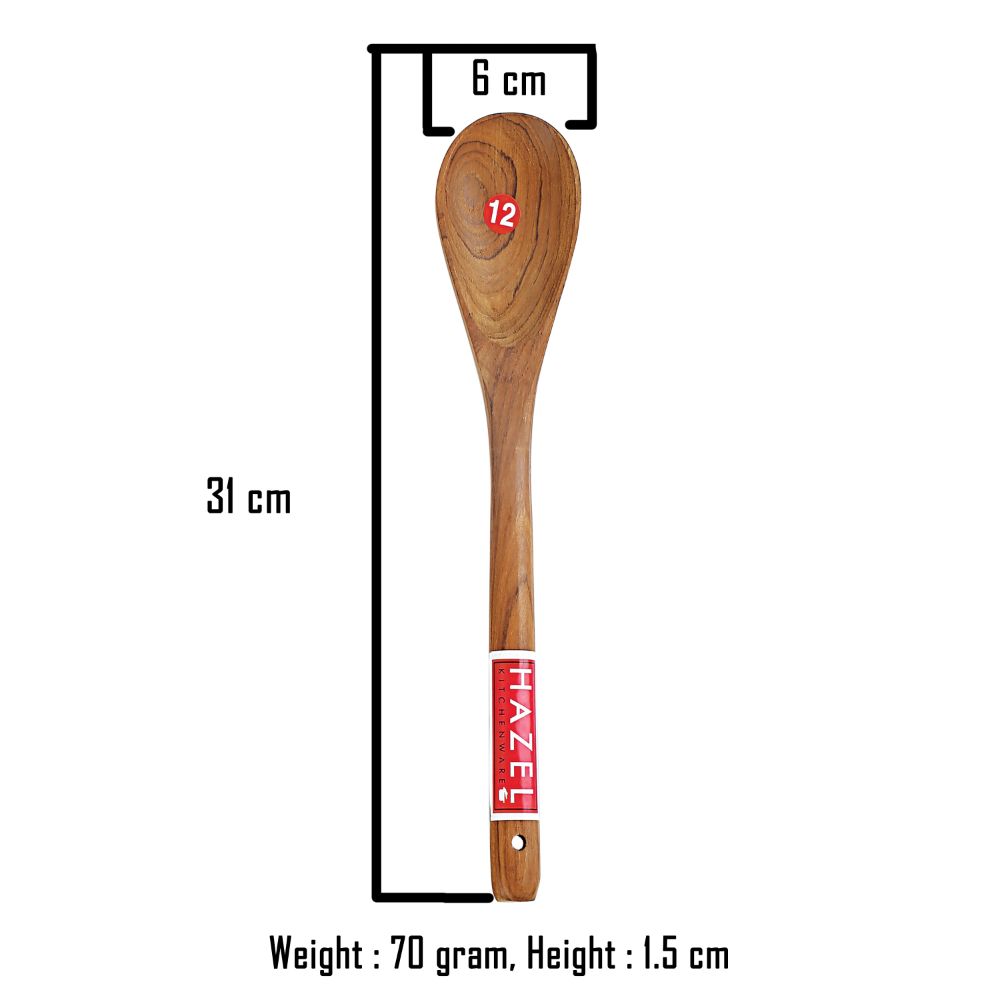 HAZEL Wooden Oval Spatula Scoup Non Stick One Piece Cooking Serving Spoon Kitchen Tools Utensil, Small Size
