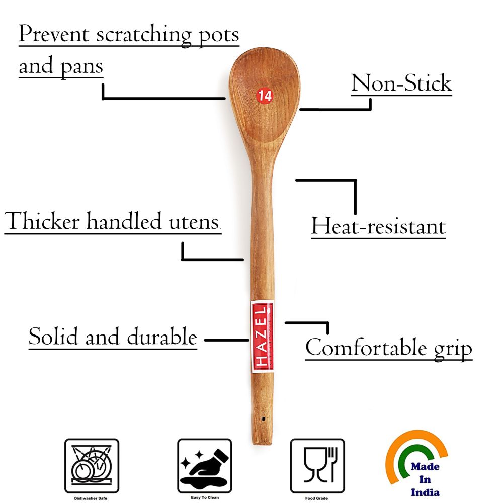 HAZEL Ladle for Nonstick Cookware Pan | Wooden Spatula Scoup for Kitchen