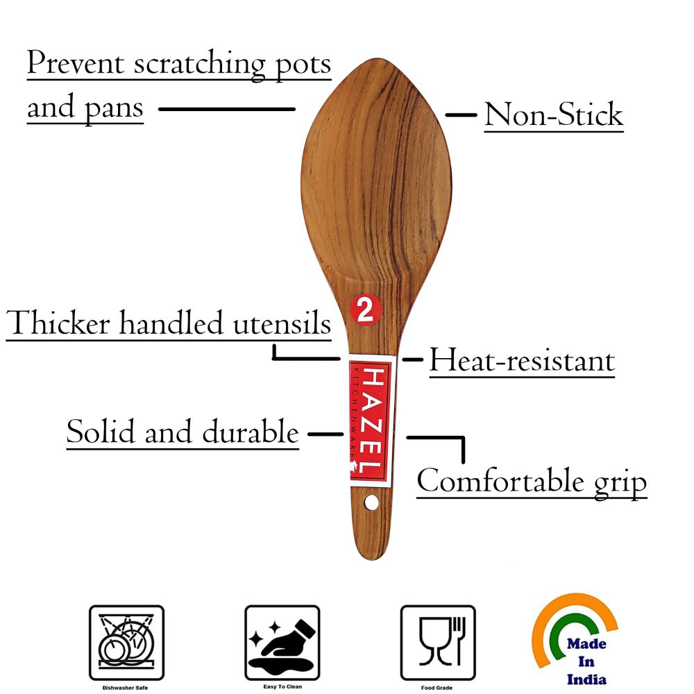 HAZEL Wooden Rice Spoon Non Stick Serving Spatula Scoup For Serving