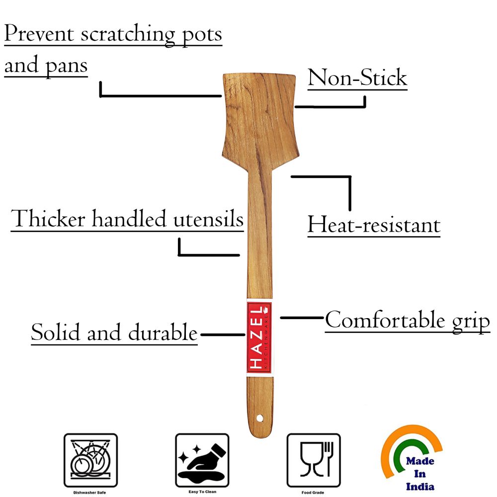 HAZEL Sagwan Wooden Taveta Turner Spatula Tavitha Sarata For Dosa Omlette Parata Non Stick Spatula Cooking Spoon