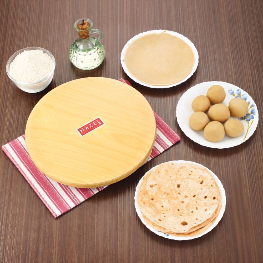 HAZEL Wooden Chakla Belan Combo | Wooden Polpat Roti Roller Combo Large, 24 Cm, Brown, 2 Pc