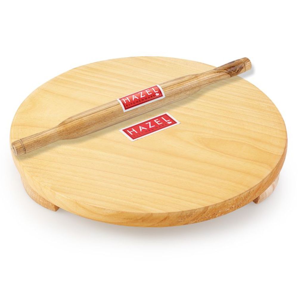 HAZEL Wooden Chakla Belan Combo | Wooden Polpat Roti Roller Combo Large, 24 Cm, Brown, 2 Pc