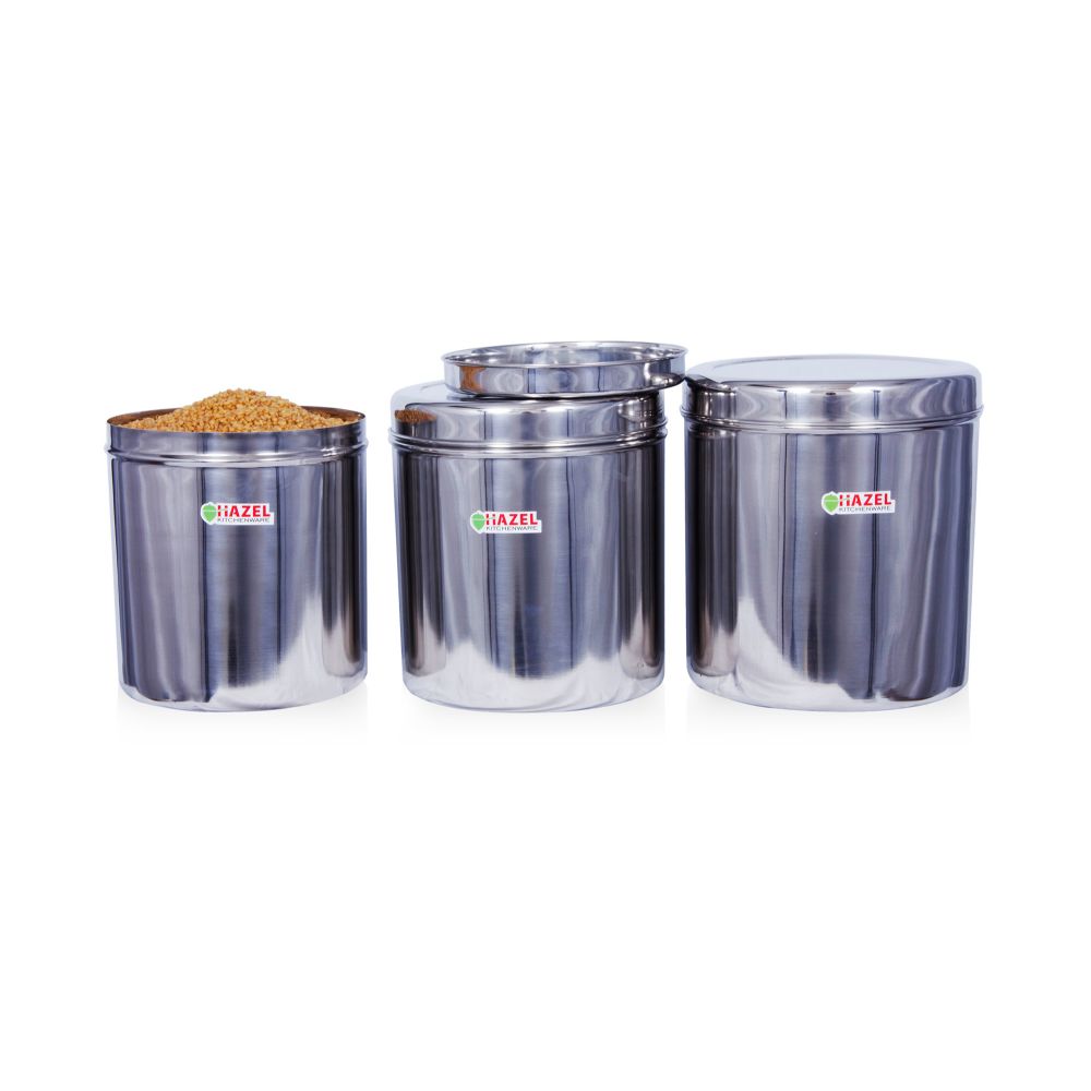 HAZEL Alfa Premium Heavy Gauge Stainless Steel Grocery Storage Containers Set of 3 Pc (8 ltr, 9.5 ltr, 11 ltr), Silver