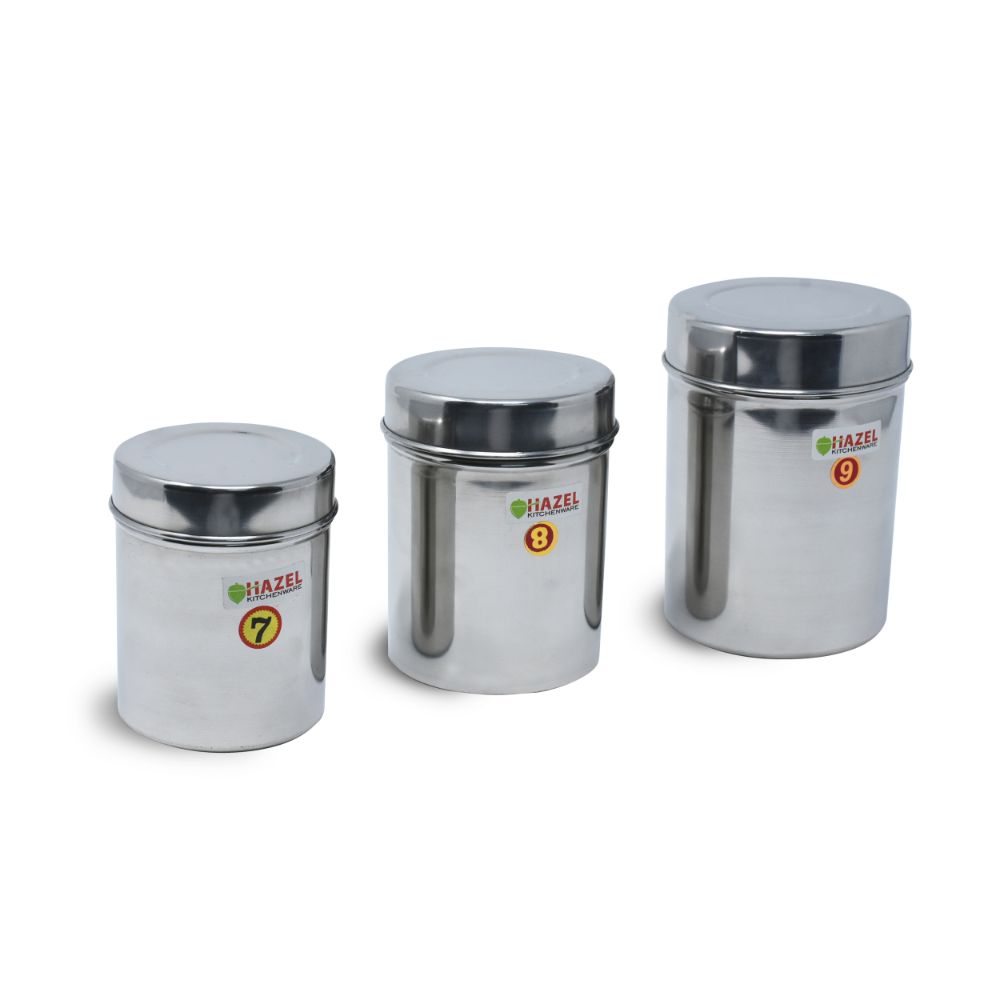 HAZEL Alfa Premium Heavy Gauge Stainless Steel Ubha Dabba Containers Set of 3 Pc, 300 ml, 500 ml, 650 ml, Silver