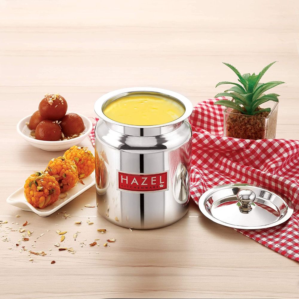 HAZEL Stainless Steel Oil / Ghee Storage Container, 1.1 Litre, Silver