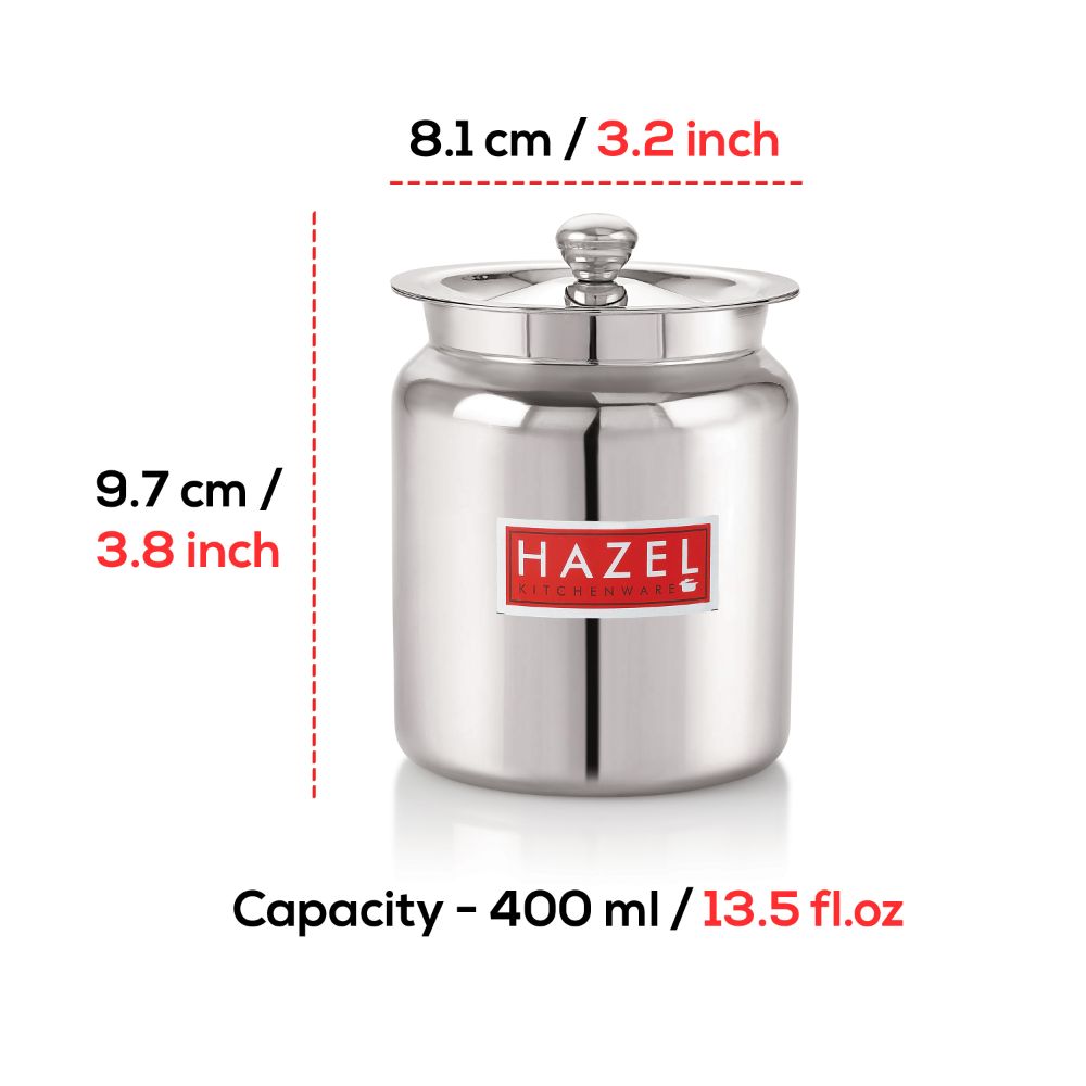 HAZEL Stainless Steel Oil / Ghee Storage Container, 400 ml, Silver