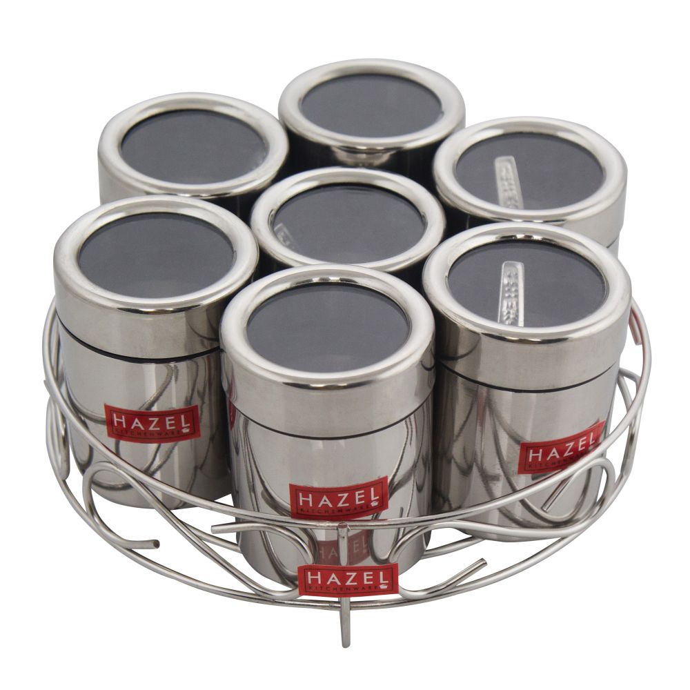 HAZEL Stainless Steel Classic 7 in 1 Masala & Dry Fruit Stand With See Through Lid