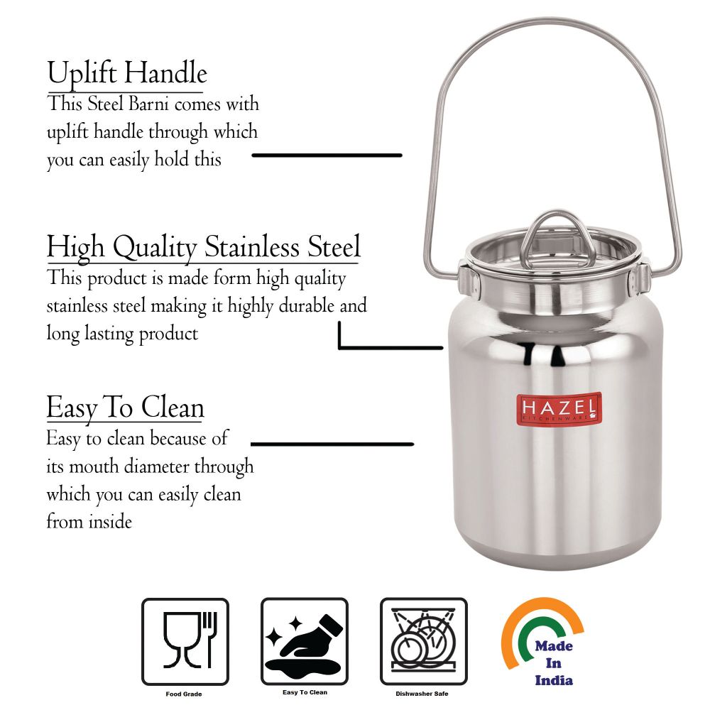 HAZEL Stainless Steel Oil Container for Kitchen | Air Tight Oil Pot Container Storage | Heavy Gauge Oil and Ghee Container | Small Ghee Pot, 250 ML