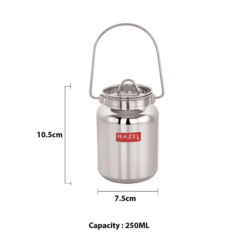 HAZEL Stainless Steel Oil Container for Kitchen | Air Tight Oil Pot Container Storage | Heavy Gauge Oil and Ghee Container | Small Ghee Pot, 250 ML