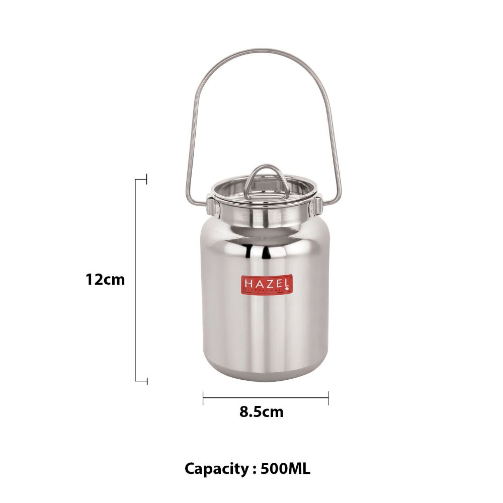 HAZEL Stainless Steel Ghee Pot | Oil and Ghee Air Tight Container | Heavy Gauge Steel Containers for Oil Storage | Steel Ghee Pot, 500 ML