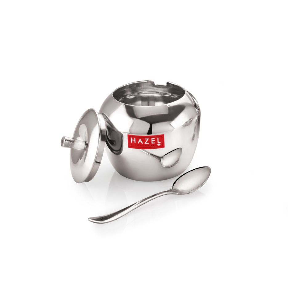 HAZEL Stainless Steel Oil Container with Lid | Oil Ghee Dani with Spoon