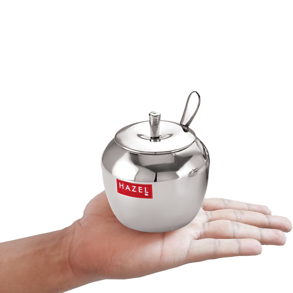 HAZEL Stainless Steel Oil Container with Lid | Oil Ghee Dani with Spoon