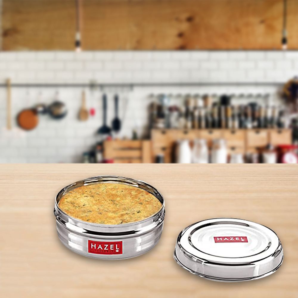 HAZEL Steel Container For Kitchen | Round Stainless Steel Big Container | Steel Storage Containers For Kitchen | Steel Dabba of Capacity 1150 ml