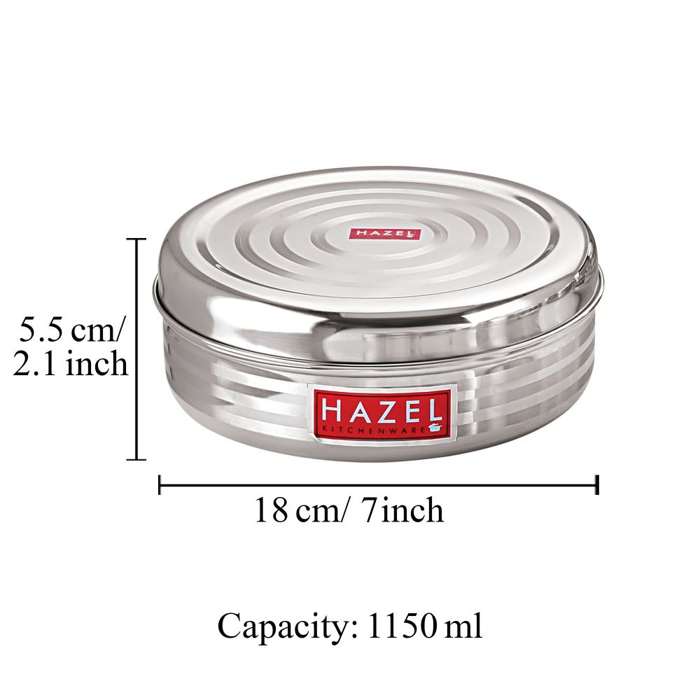 HAZEL Steel Container For Kitchen | Round Stainless Steel Big Container | Steel Storage Containers For Kitchen | Steel Dabba of Capacity 1150 ml