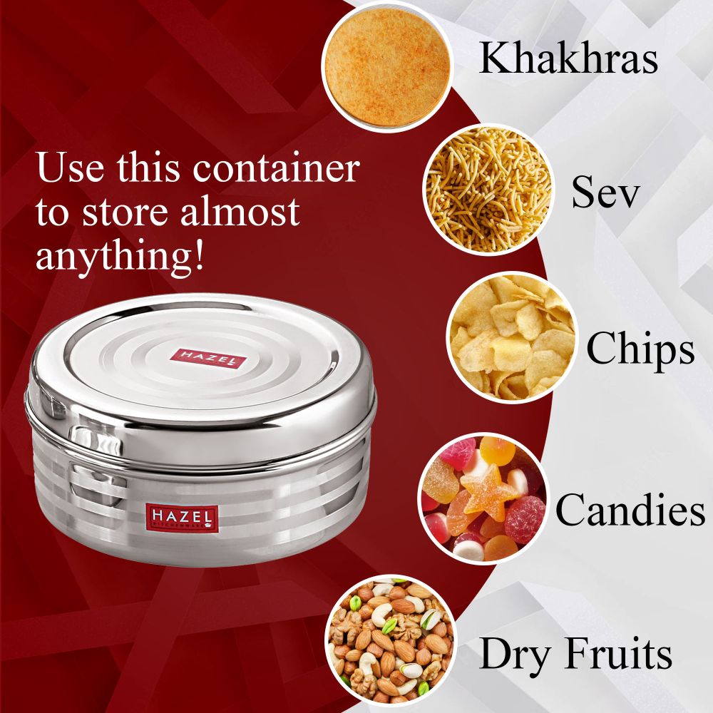 HAZEL Steel Container For Kitchen | Round Stainless Steel Big Container | Steel Storage Containers For Kitchen | Steel Dabba of Capacity 1150 ml