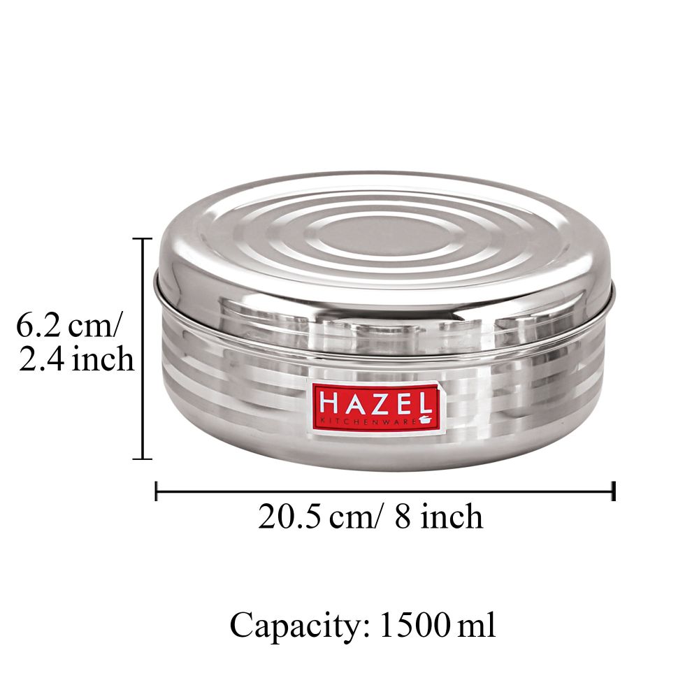 HAZEL Stainless Steel Big Container | Round Steel Container For Kitchen | Steel Storage Containers For Kitchen | Big Steel Dabba of Capacity 1500 ml