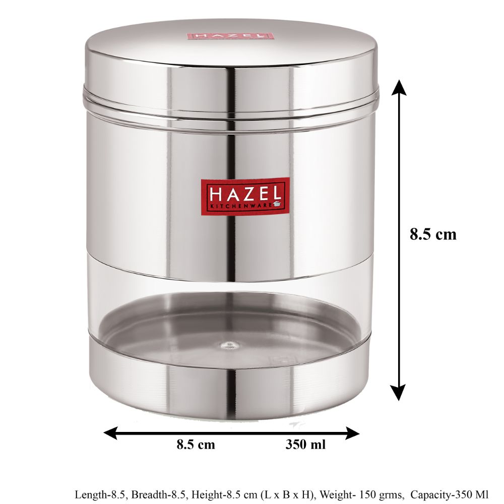 HAZEL Stainless Steel Transparent Wide Mouth See Through Container, Silver, 1 PC, 350 Ml