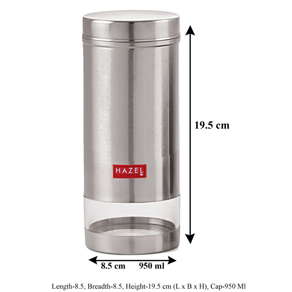 HAZEL Stainless Steel Transparent See Through Container, Silver, 1 PC, 1 Ltr