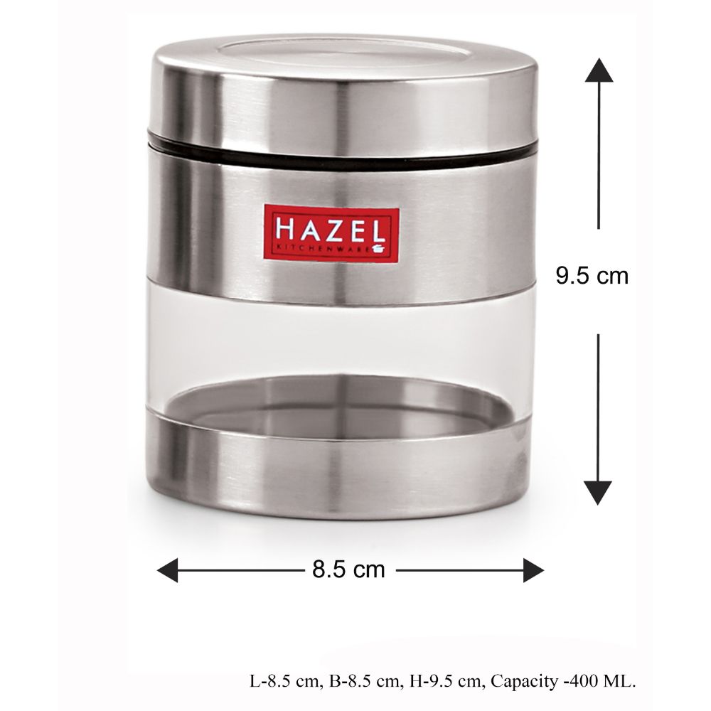 HAZEL Stainless Steel Transparent See Through Container, Silver, 1 PC, 400 Ml