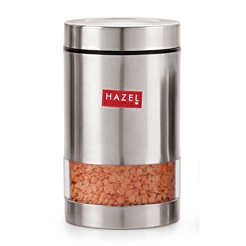 HAZEL Stainless Steel Transparent See Through Container, Silver, 1 PC, 700 Ml