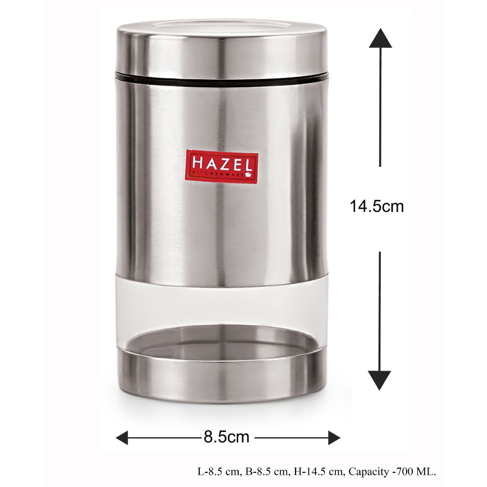 HAZEL Stainless Steel Transparent See Through Container, Silver, 1 PC, 700 Ml