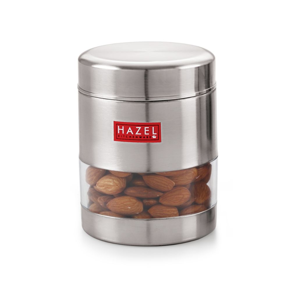 HAZEL Stainless Steel Transparent Matt Finish See Through Container, Silver,1 Pc, 400 ML