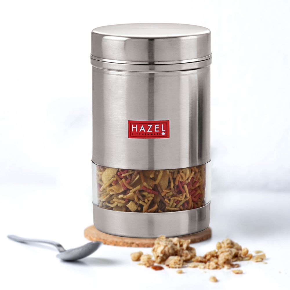 HAZEL Stainless Steel Kitchen Container I Transparent Kitchen Container with Matt Finish I Multipurpose Storage Box for Kitchen Container| See Through Container For Grocery Snacks, 1 Pc, 1200 ml