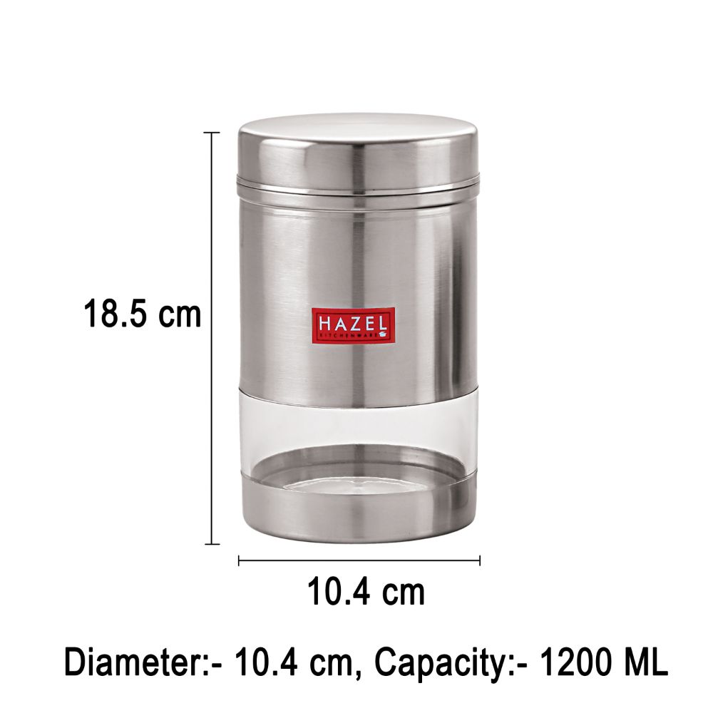 HAZEL Stainless Steel Kitchen Container I Transparent Kitchen Container with Matt Finish I Multipurpose Storage Box for Kitchen Container| See Through Container For Grocery Snacks, 1 Pc, 1200 ml