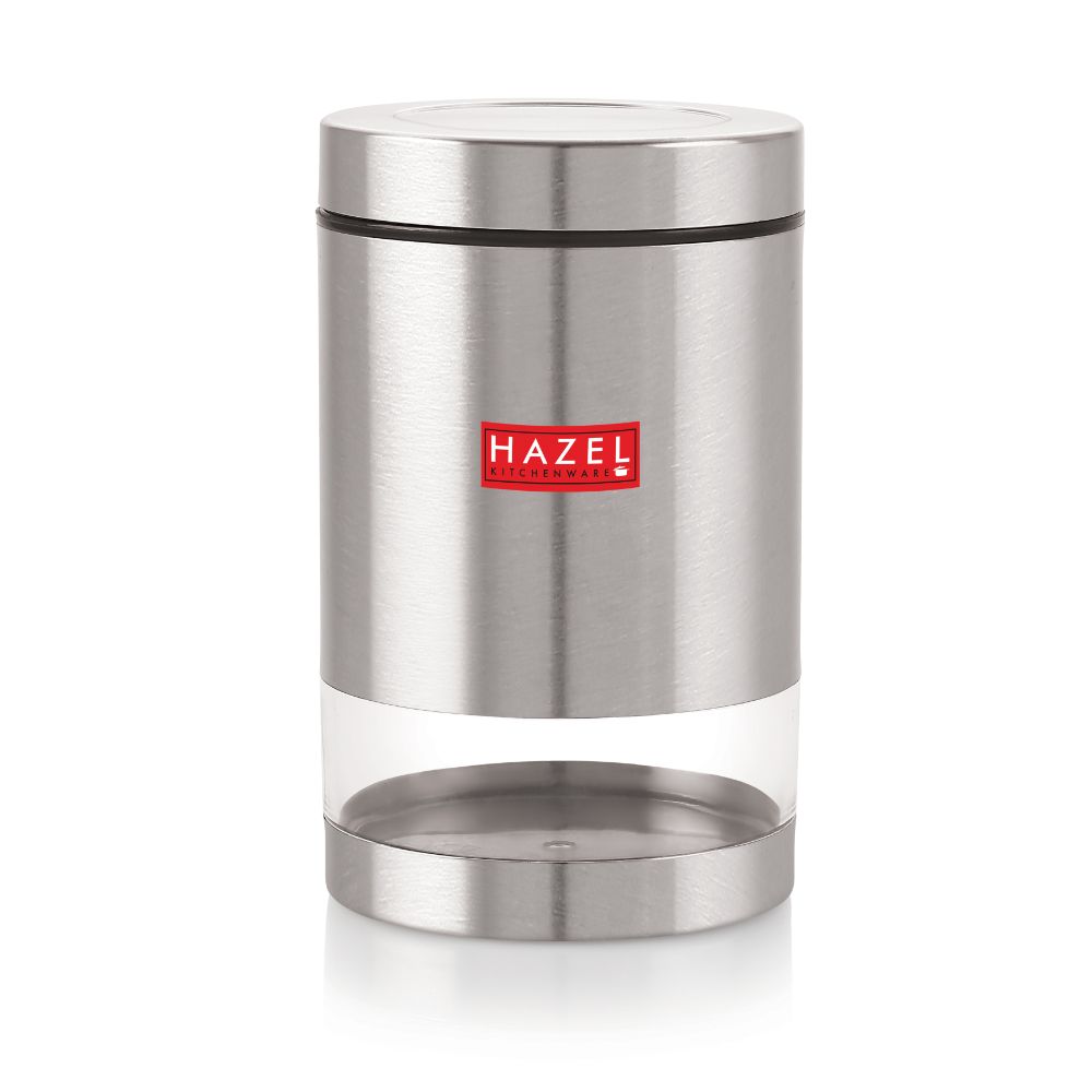 HAZEL Stainless Steel Container For Kitchen Storage Transparent See Through Matt Finish Storage Jar Dabba, Set of 1, 1000 ML, Silver