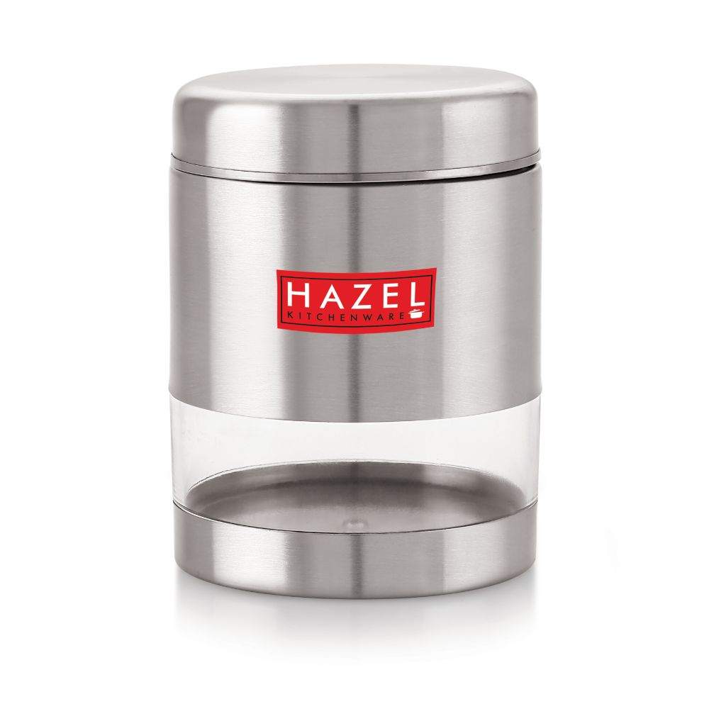 HAZEL Stainless Steel Container For Kitchen Storage Transparent See Through Matt Finish Storage Jar Dabba, Set of 1, 600 ML, Silver