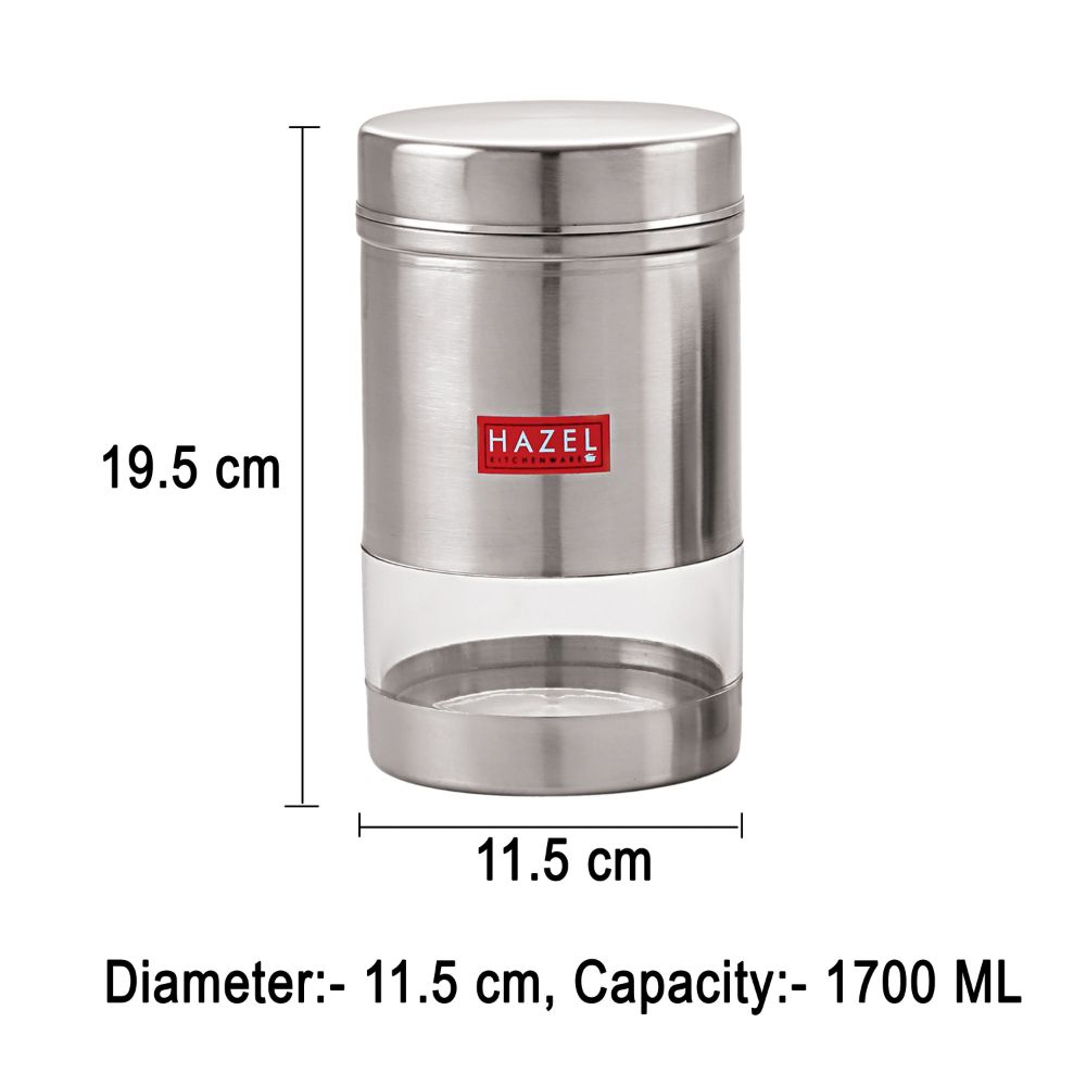 HAZEL Stainless Steel Kitchen Container | Transparent Kitchen Container Set with Matt Finish | Multipurpose Container for Kitchen Storage | 1 Pc, 1700 ml