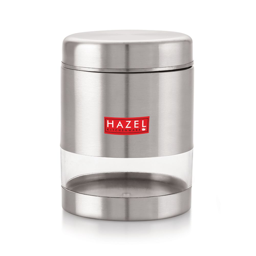 HAZEL Stainless Steel Container For Kitchen Storage Transparent See Through Matt Finish Storage Jar Dabba, Set of 1, 1200 ML, Silver