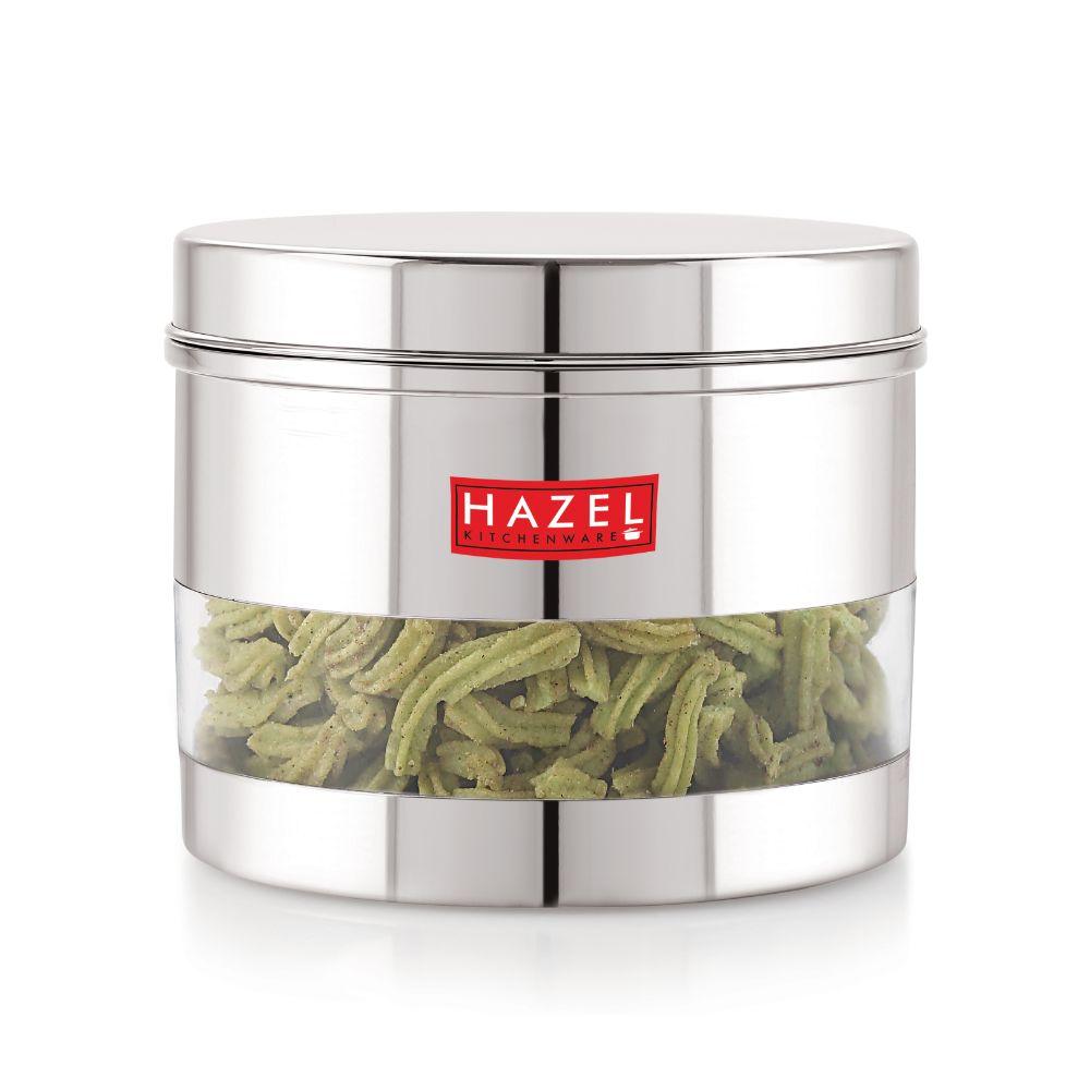 HAZEL Stainless Steel Container For Kitchen Storage Transparent See Through Glossy Finish Storage Jar Dabba, Set of 1, 1100 ML, Silver