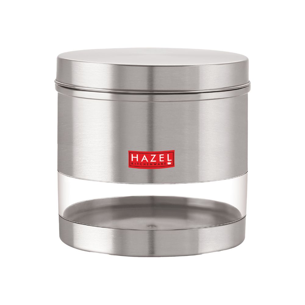 HAZEL Stainless Steel Container For Kitchen Storage Transparent See Through Matt Finish Storage Jar Dabba, Set of 1, 1500 ML, Silver