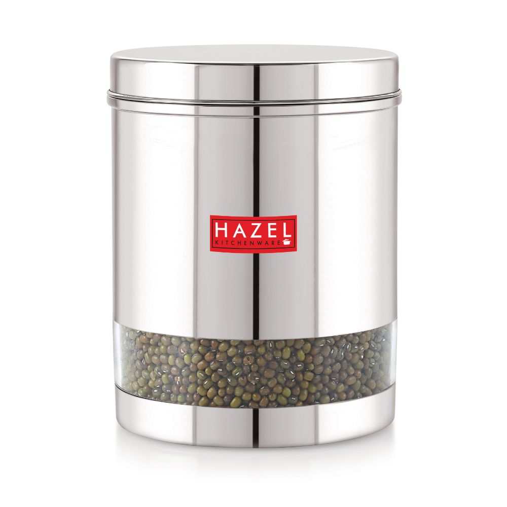 HAZEL Stainless Steel Container For Kitchen Storage Transparent See Through Glossy Finish Storage Jar Dabba, Set of 1, 1900 ML, Silver